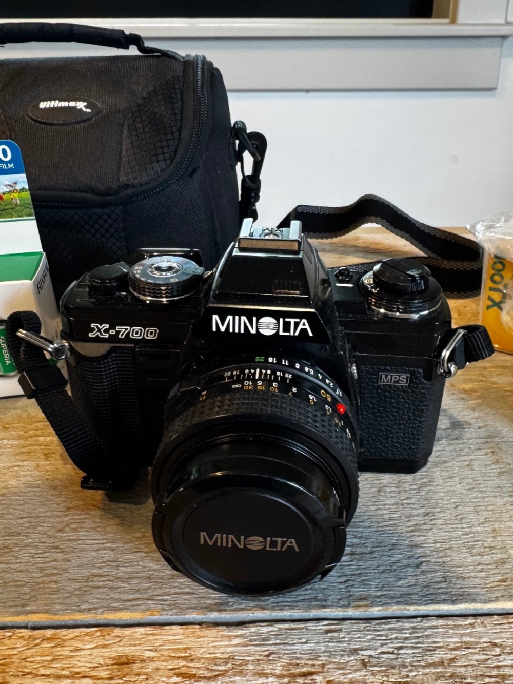 Minolta X-700 camera with case and extra film